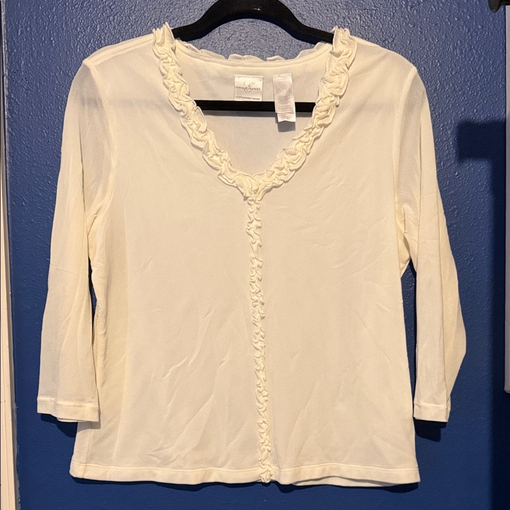 Emma James Cream Long Sleeve Ruffle-Trim Top